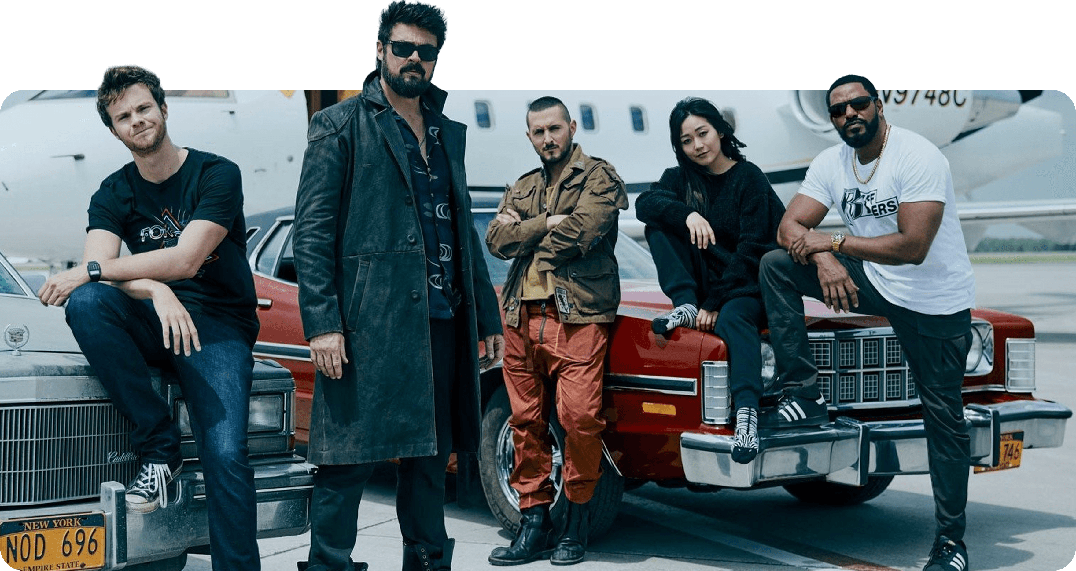 People leaning on car